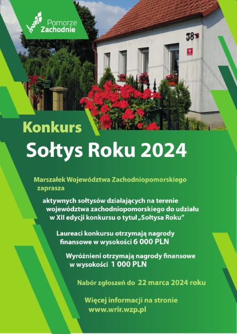 Zaproszenie na konkurs SOŁTYS ROKU 2024.  Informacje na stronie www.wrir.wzp.pl