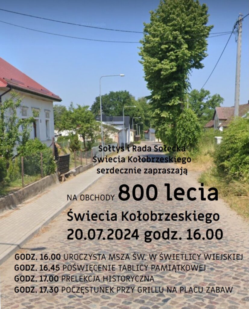 Zaproszenie na obchody 800-lecia Świecia Kołobrzeskiego, które odbędą się 20 lipca 2024 r. o godz. 16.00.